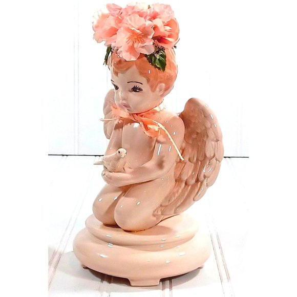 OOAK Baby Girl Angel Holding Dove Victorian Statue Cottage Shabby Chic Decor - Picture 11 of 15